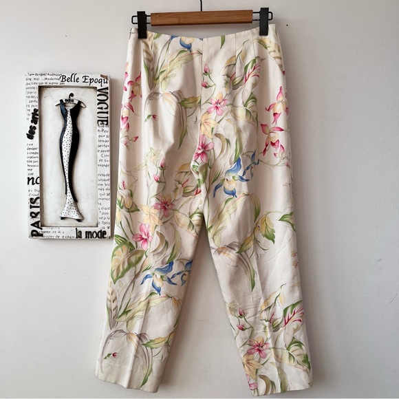 Vintage Talbots Petites Silk Cotton Floral Straight Leg High Waist Pants 8P - Picture 3 of 7